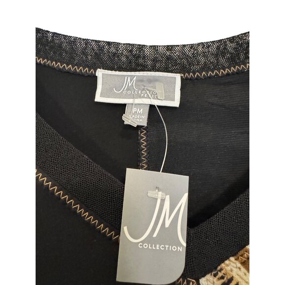 JM Collection Petite Womens 3/4 Sleeve Black V-Neck Asymmetrical Top PM Animal P - Picture 3 of 6